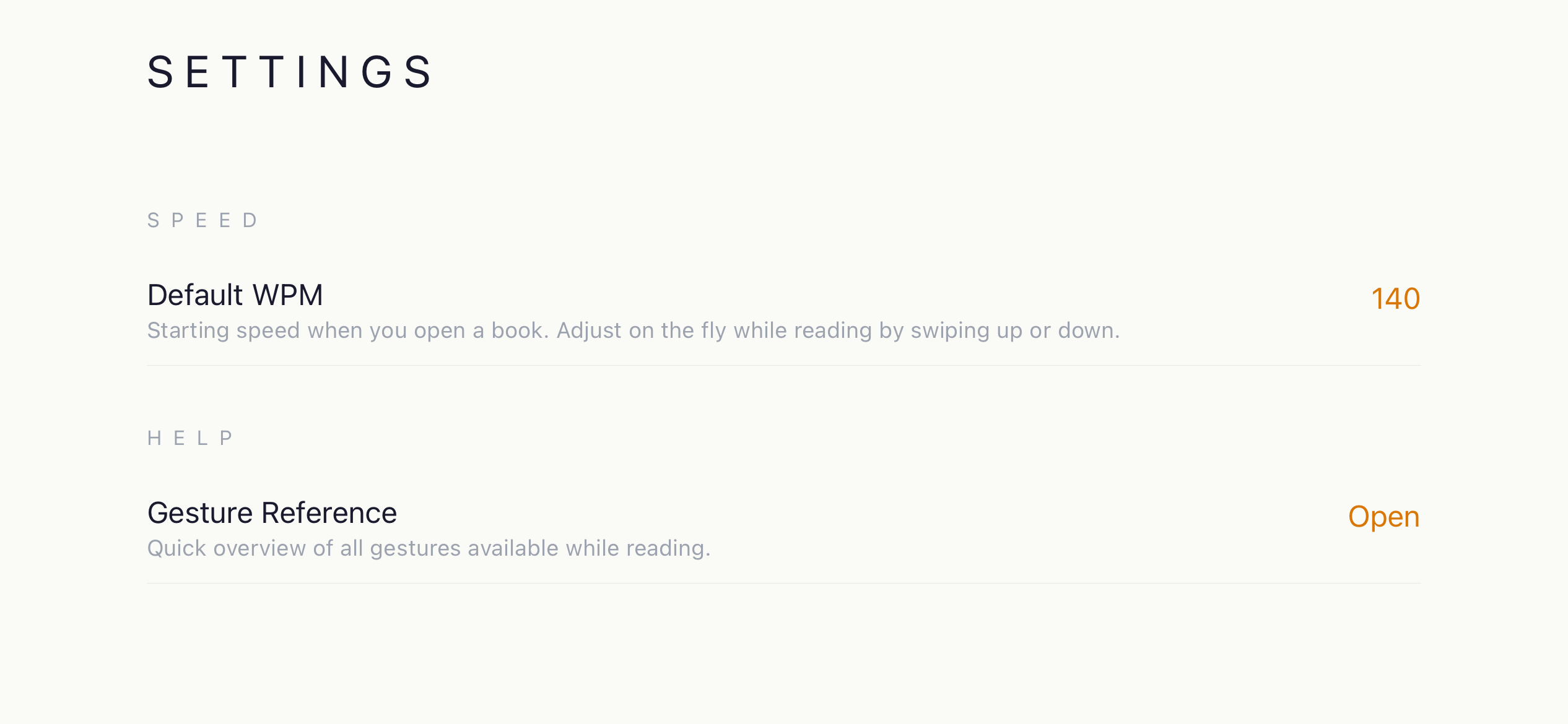 FlowRead settings screen