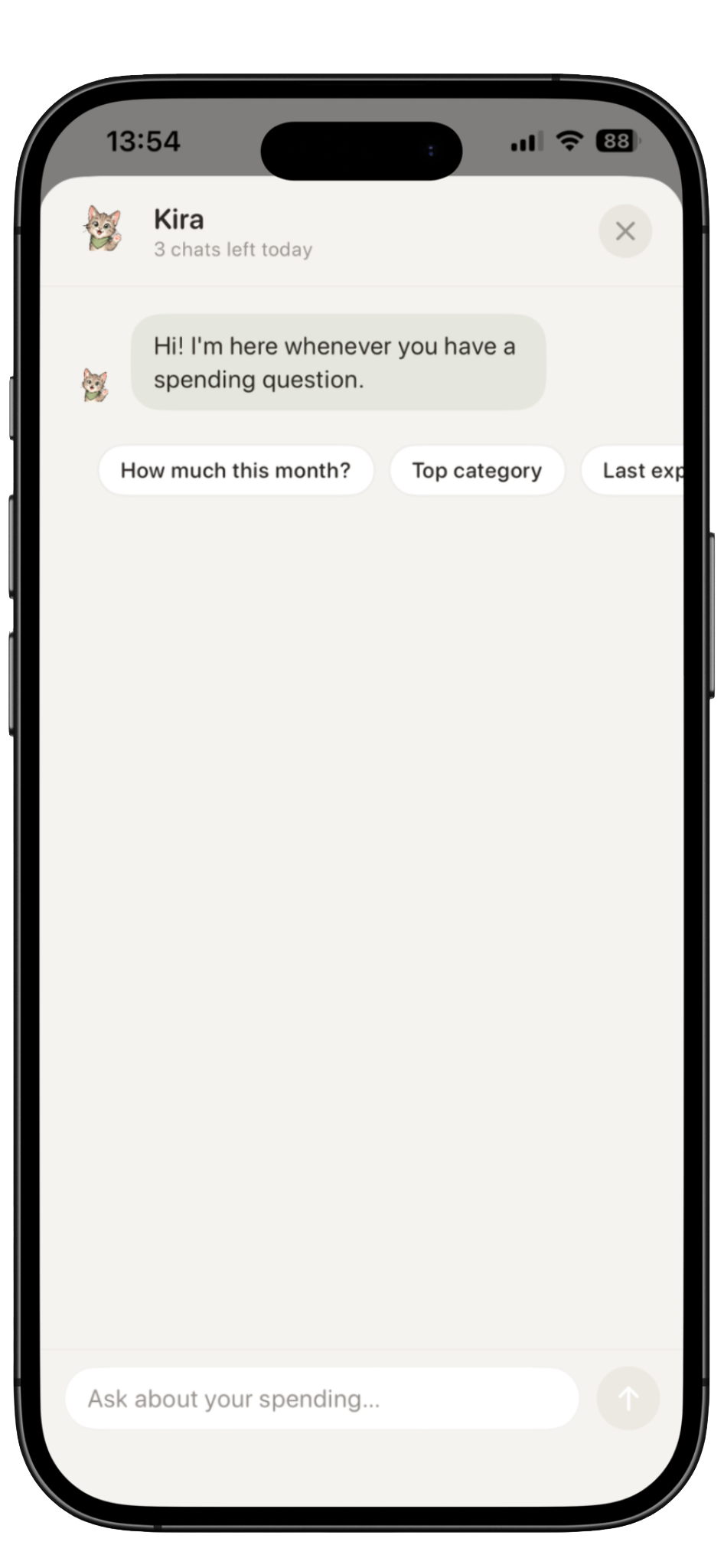 Kira AI assistant answering spending questions